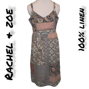 Rachel Zoe Women's 100 % Linen Floral Spaghetti Strap Neck A-Line Dress Size 8